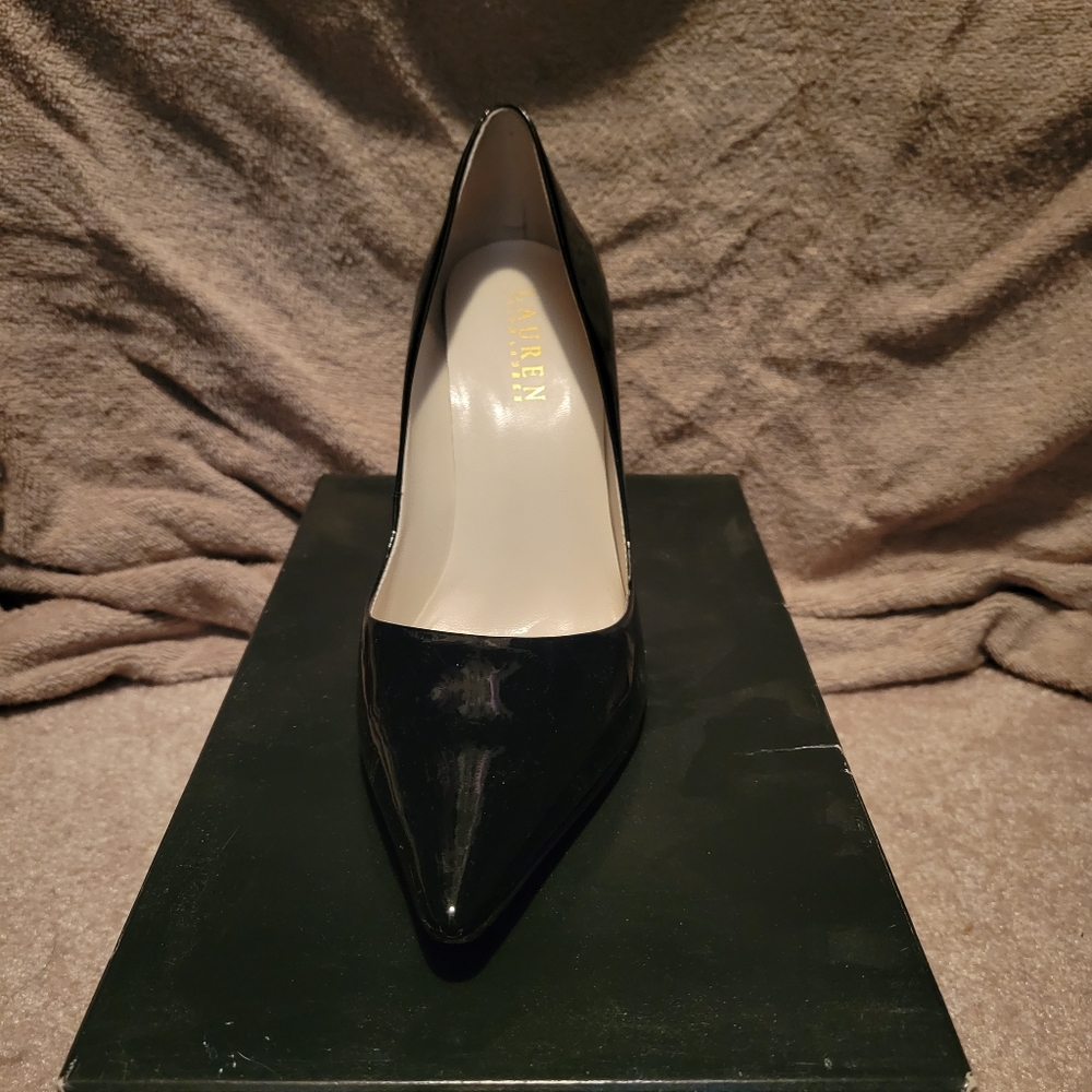 Navy blue patent leather heels